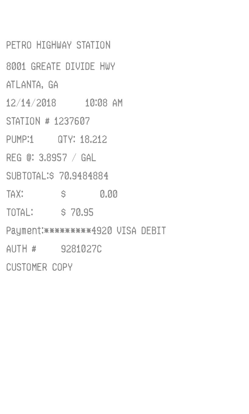 Fuel Gas Receipt receipt