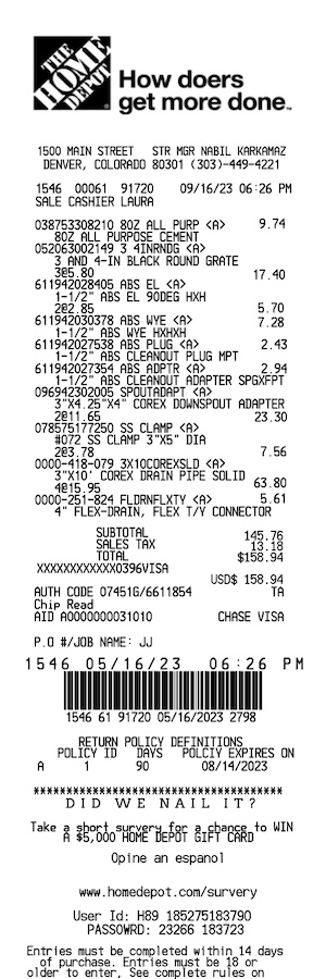 Home Depot receipt template editable