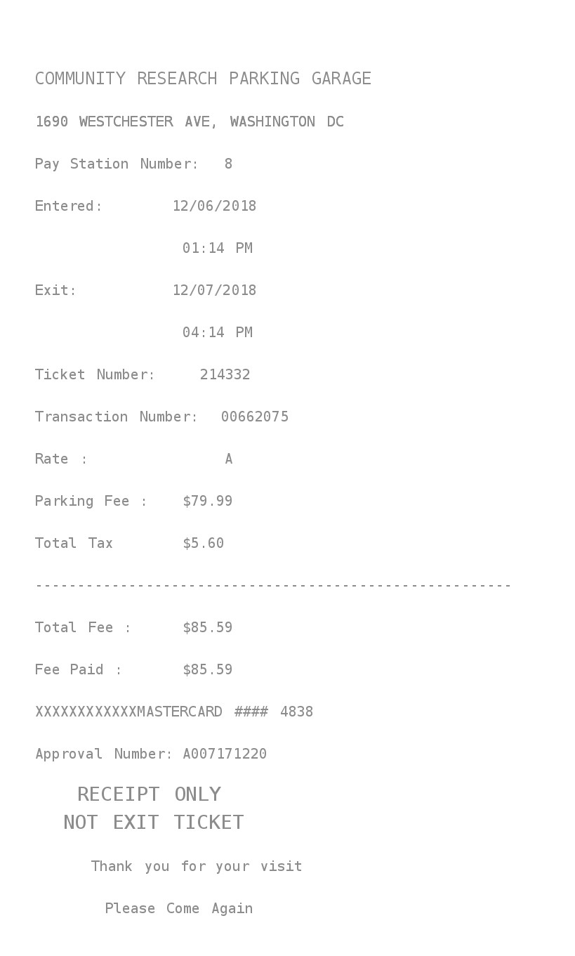 Parking Lot Receipt Generator