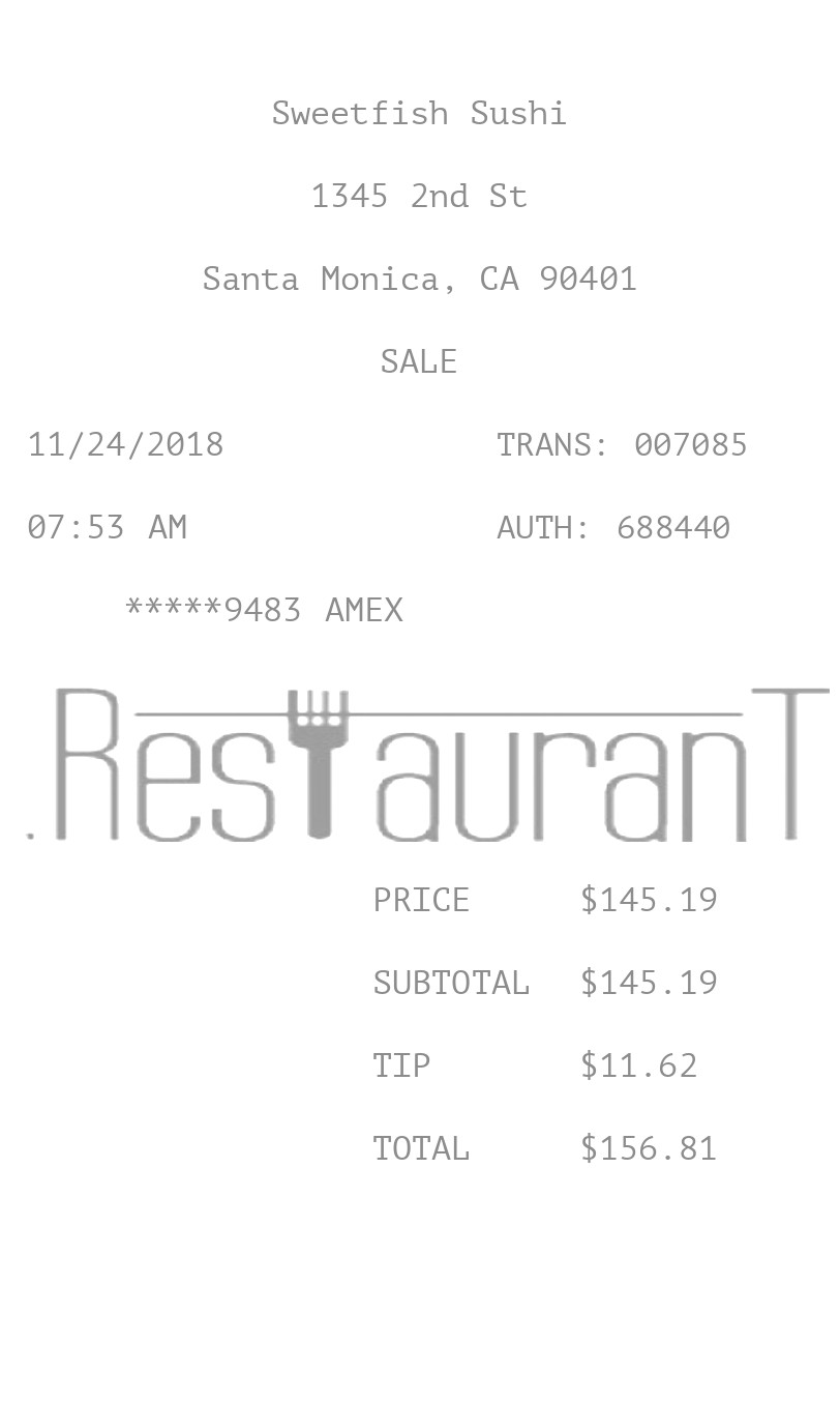 Meal Receipt receipt