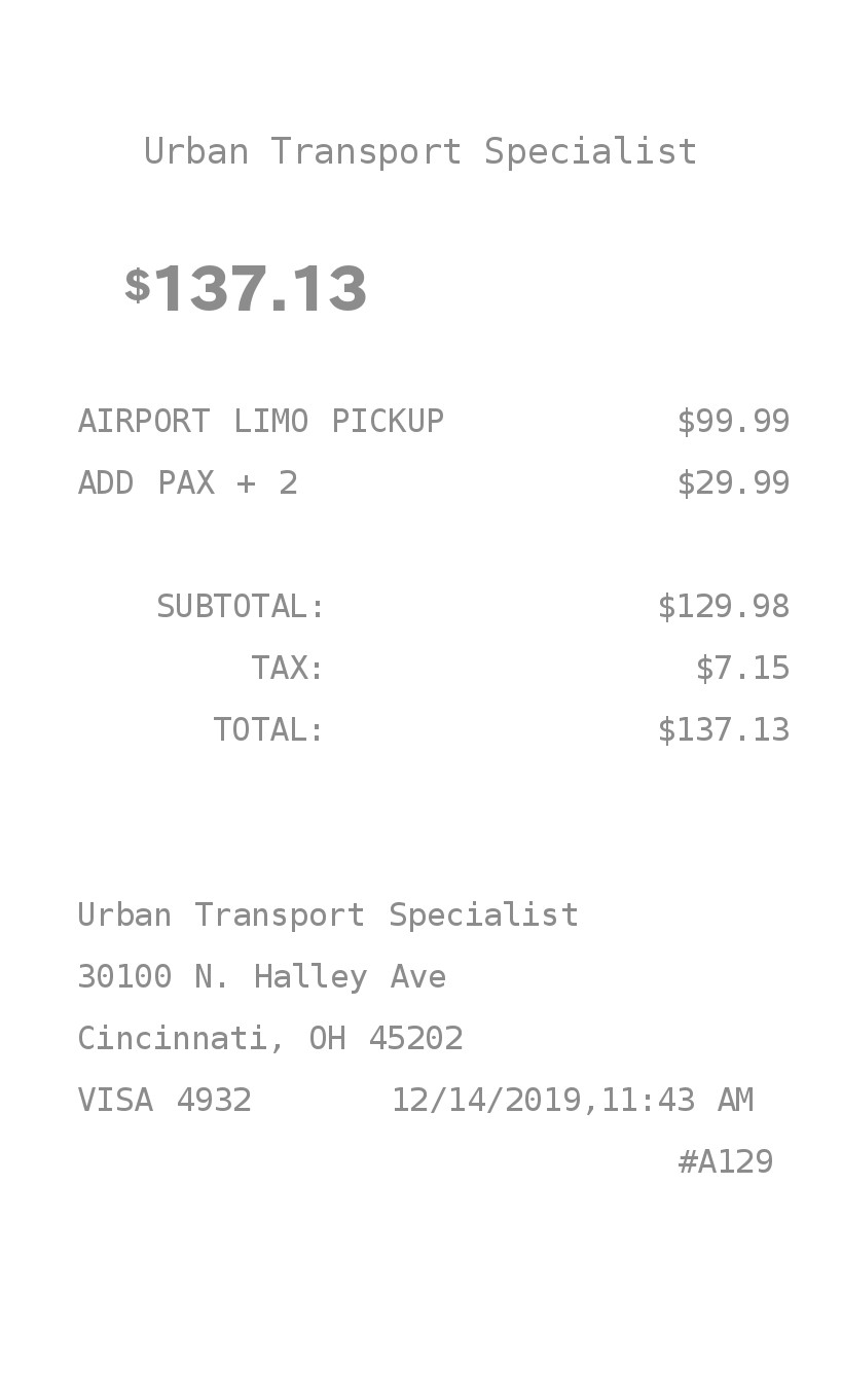 Transportation Taxi receipt