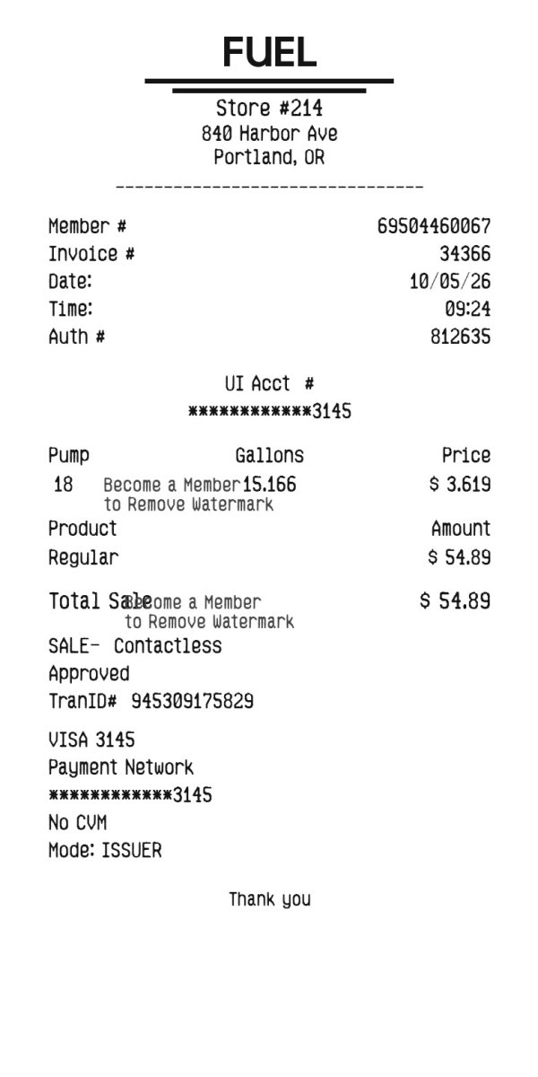Club Pump Receipt receipt