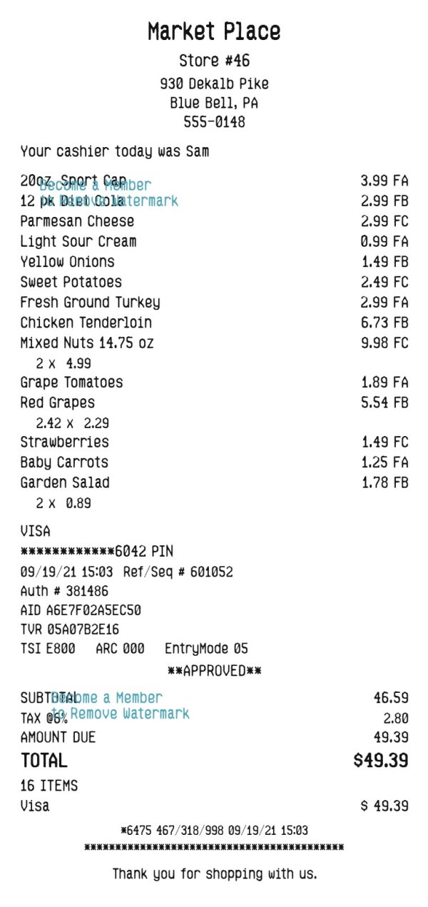 Grocery Store template 2 receipt