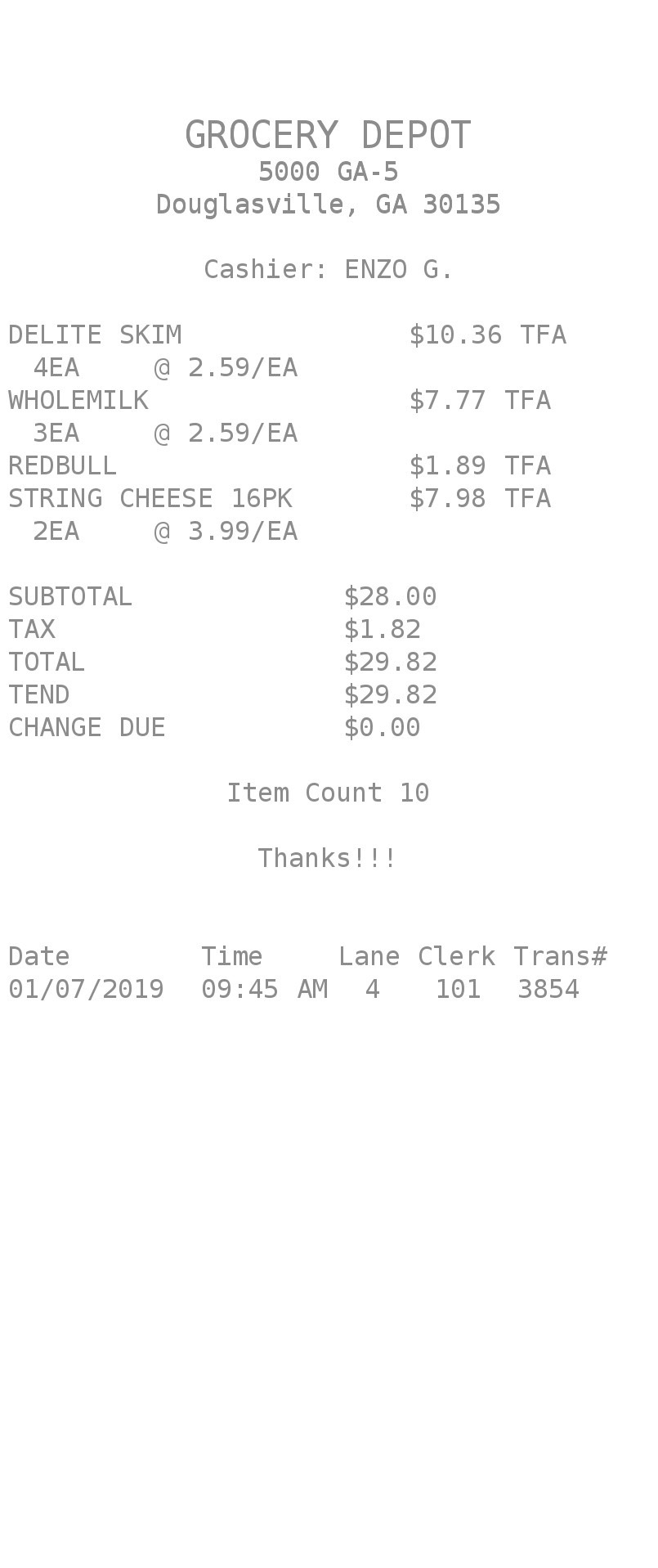 Sample Grocery Receipt