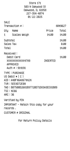 Itemized Credit Card Receipt
