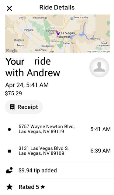 Rideshare Mobile receipt