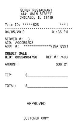 restaurant credit card receipt