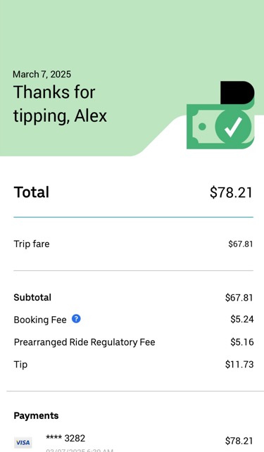 Uber Mobile Receipt 2025 receipt